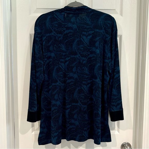 Chico's Design Peacock Slinky Button Up Jacket Top Size 3 Blue Turquoise Black - Picture 10 of 13